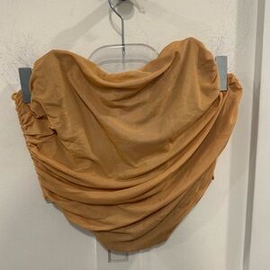 Tan Ruched Strapless Top